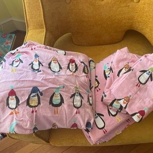 Garnet Hill Kids Twin Penguin Print 100/ Cotton Flannel Sheet Set